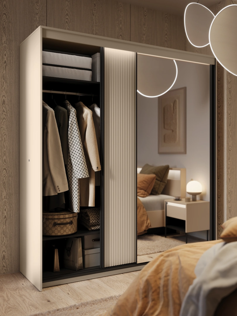 szafa z ryflami i lustrem